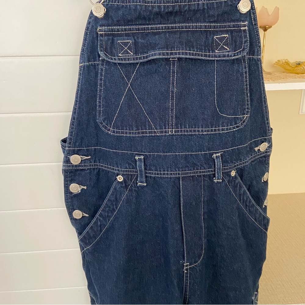 Vintage Dark Wash Denim Short Overalls - Picture 2 of 6